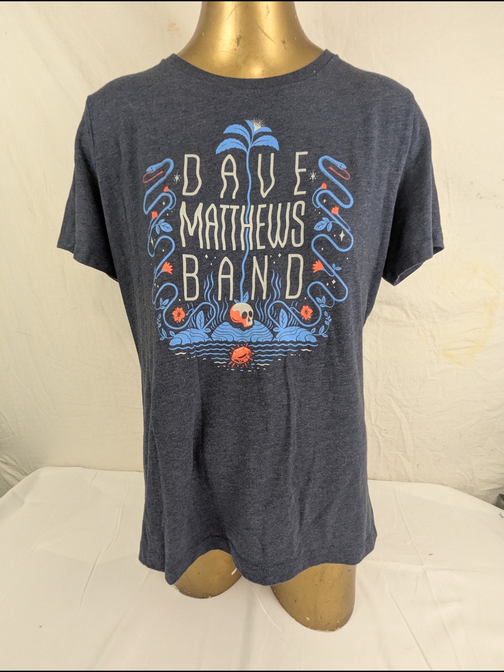 Dave Matthews Band T-shirt Blue Grey With Skull Graphics Large